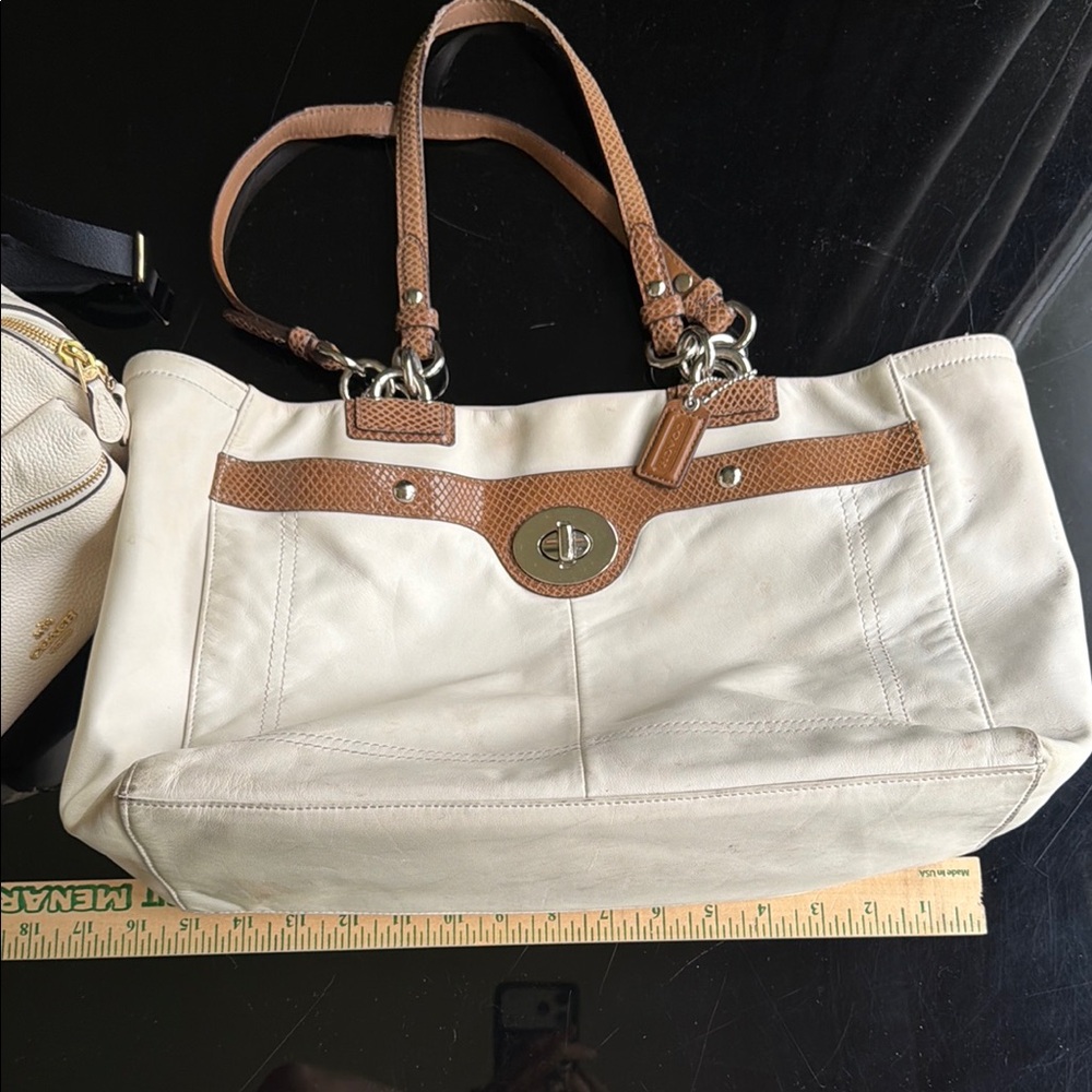 Coach Cream and Brown Leather Hobo Bag